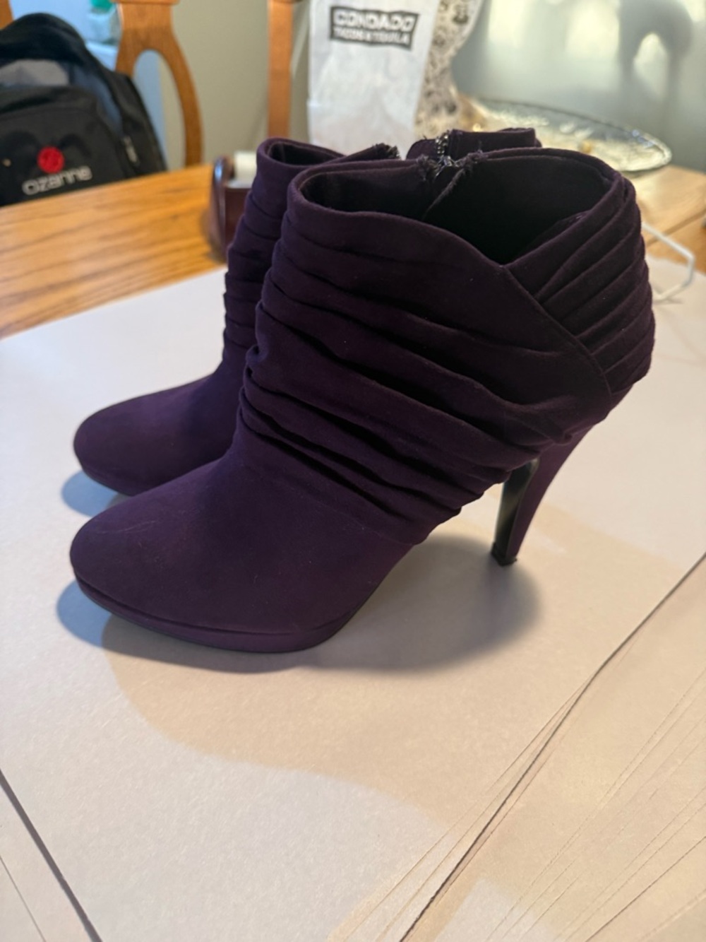 Women's Purple Ruched Ankle Booties - Elegant Heeled Shoes